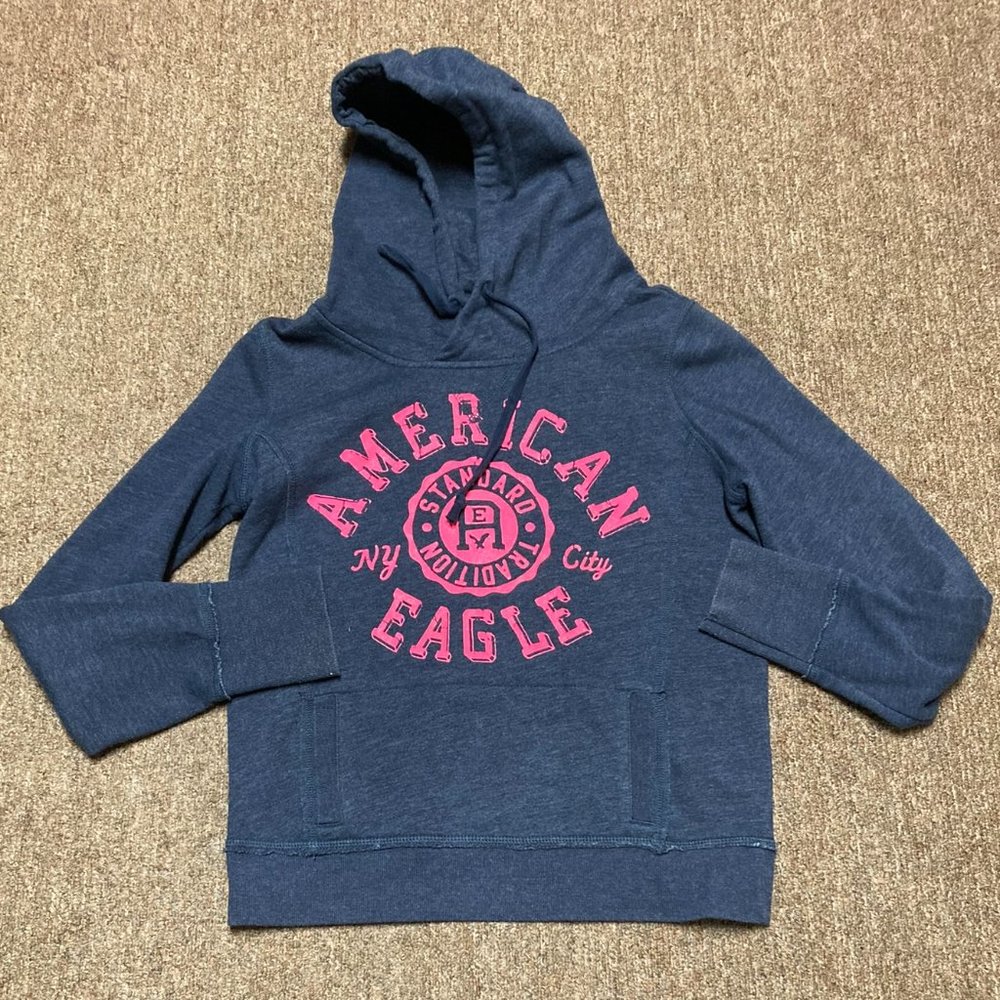 American Eagle Outfitters Pullover Hoodie Womens  NY City Blue with Pink Logo